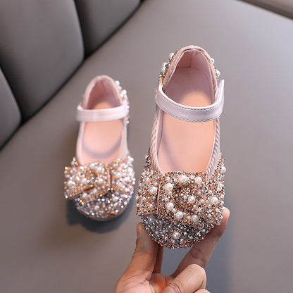 Girls Rhinestone Bow Dance Shoes