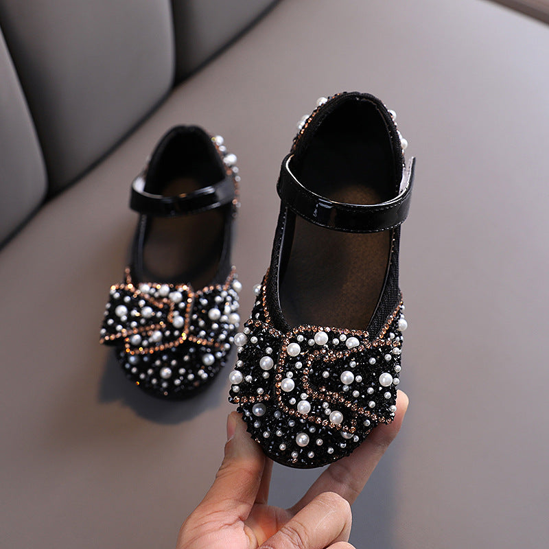 Girls Rhinestone Bow Dance Shoes