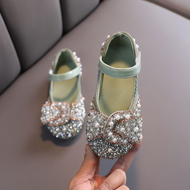 Girls Rhinestone Bow Dance Shoes