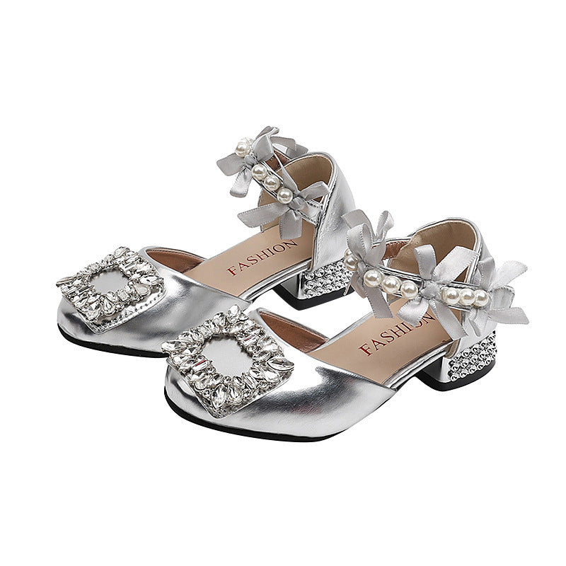 Girls Rhinestone High-Heel Princess Sandals