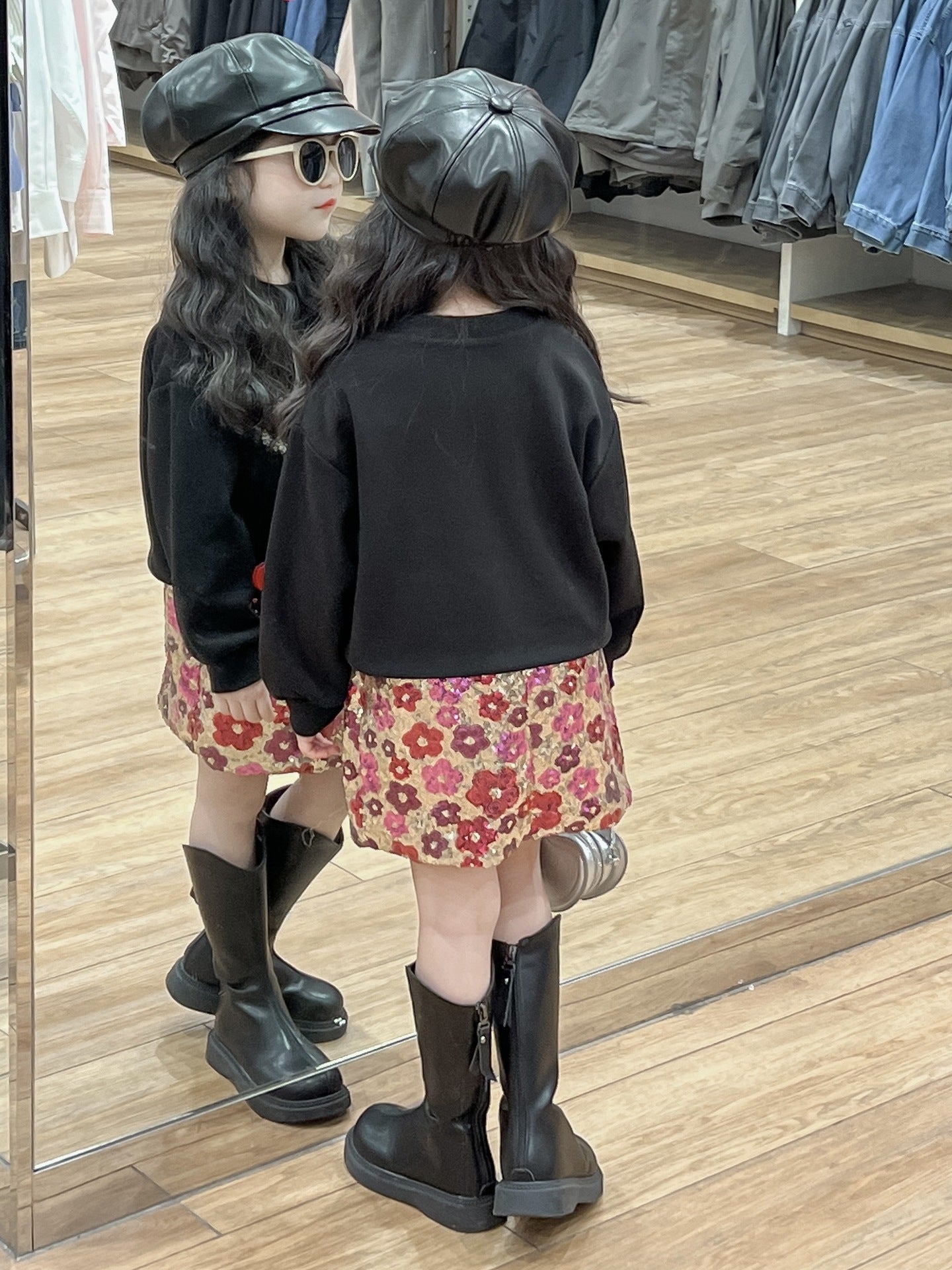 Girls Sequined Bow Sweatshirt and Skirt Set