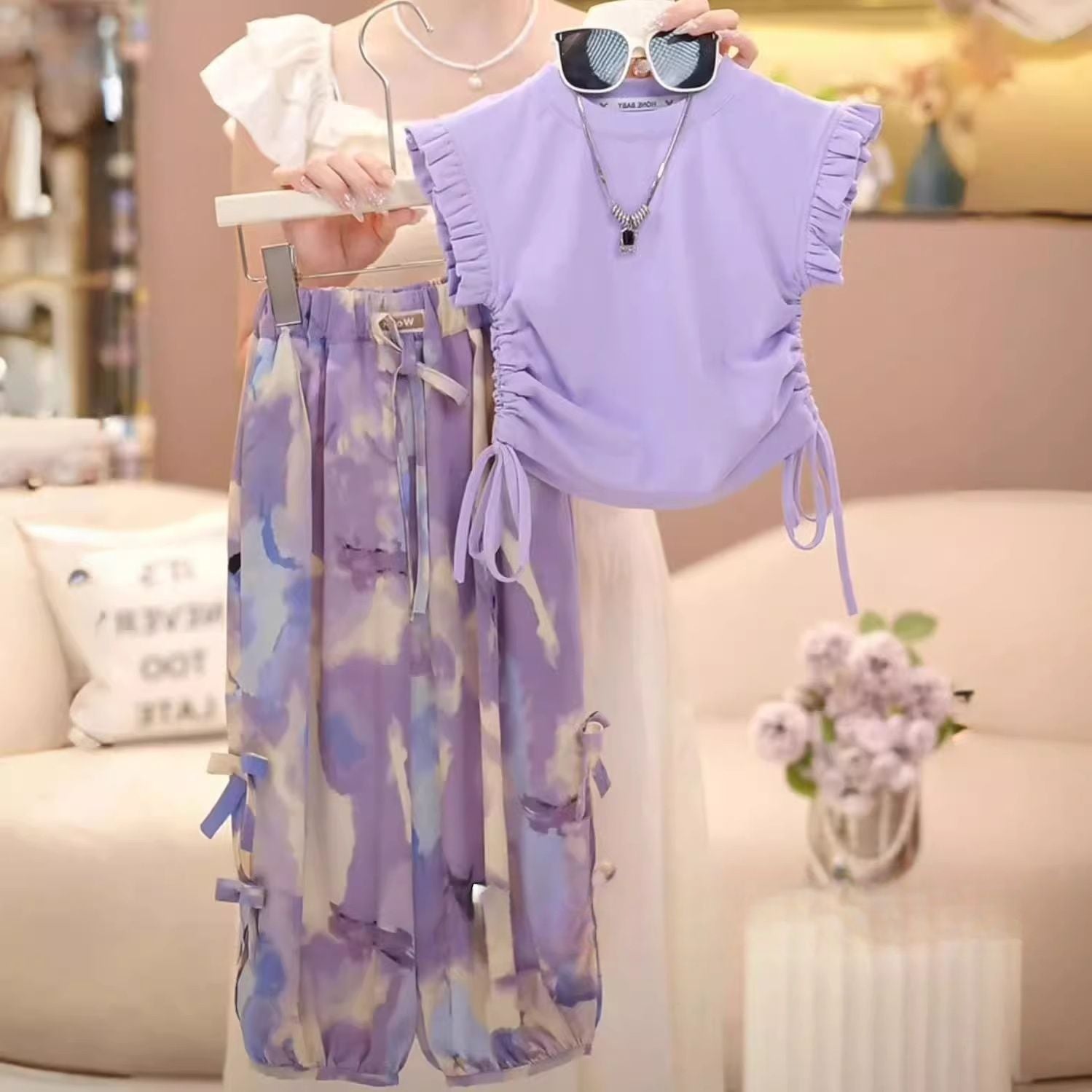 Girls Sleeveless Vest and Pants Two-Piece