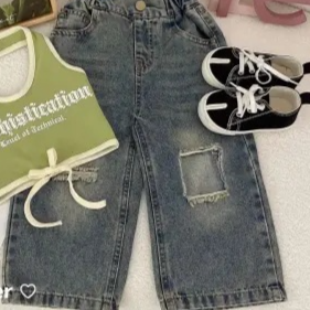 Girls Summer Camisole Ripped Jeans