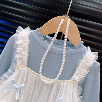 Girls Three-Piece Outfit Shirt Suspenders Jeans Set