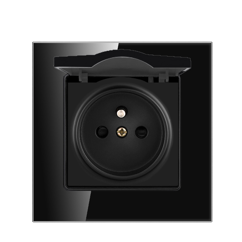 Glass Black European Standard Wall Socket Panel with USB and Type C