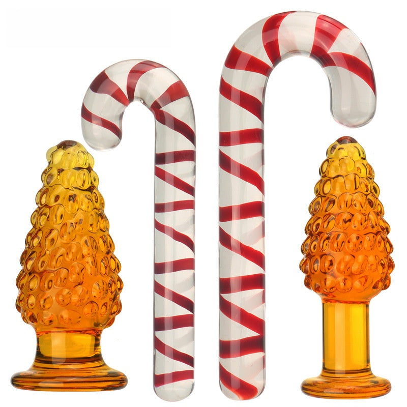 Glass Christmas Tree Crutch Shape Anal Plug Adult Sex Toy