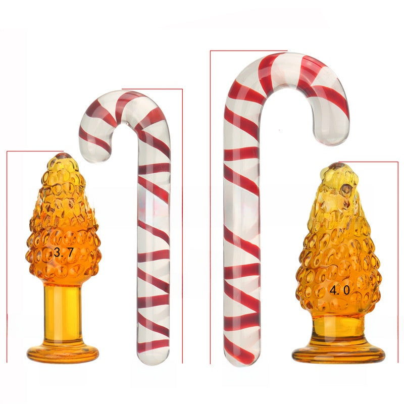 Glass Christmas Tree Crutch Shape Anal Plug Adult Sex Toy