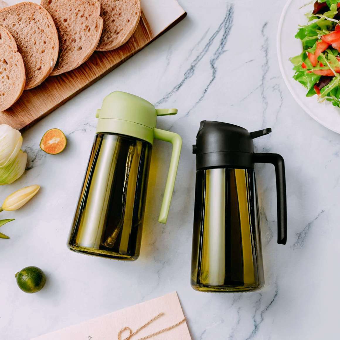 Glass Oil Spray Bottle with Dual Function