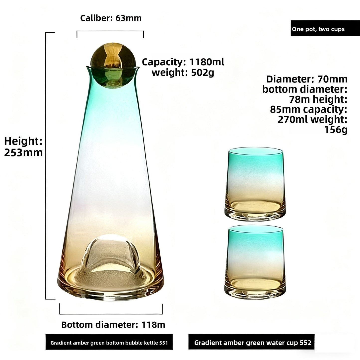 Glass Pitcher with Cups