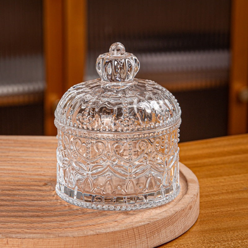 Glass Storage Jar with Lid for Candy Makeup Brush Tea