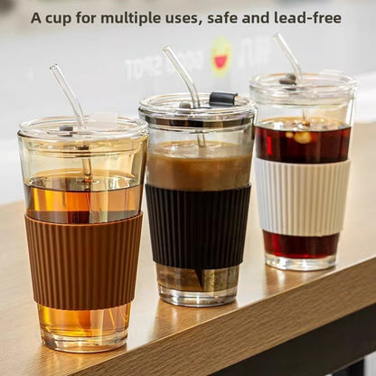 Glass straw cup with lid