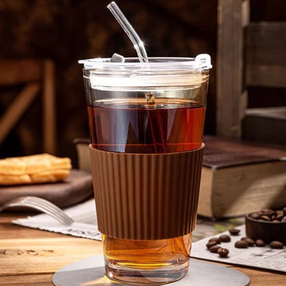 Glass straw cup with lid