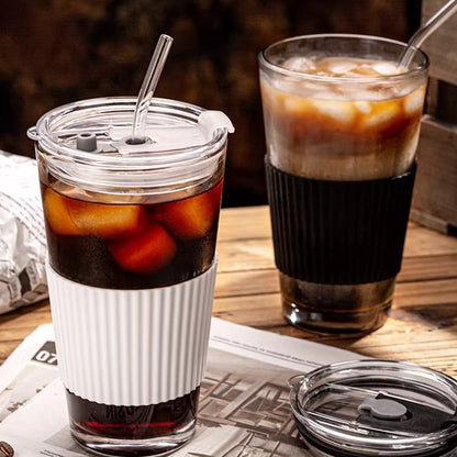 Glass straw cup with lid