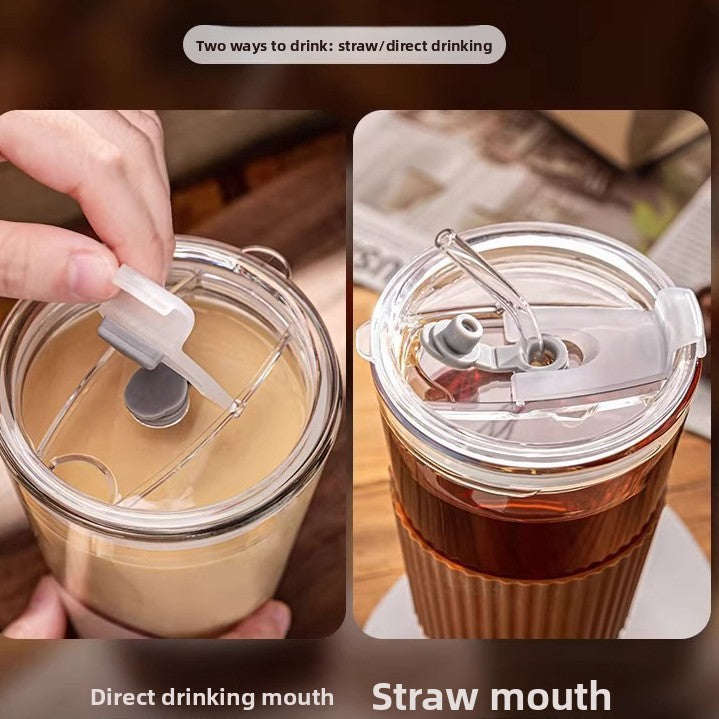 Glass straw cup with lid