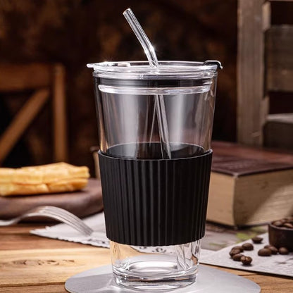 Glass straw cup with lid