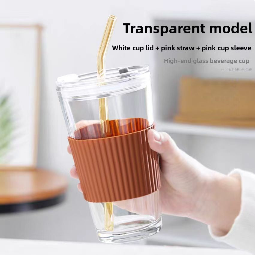 Glass straw cup with lid