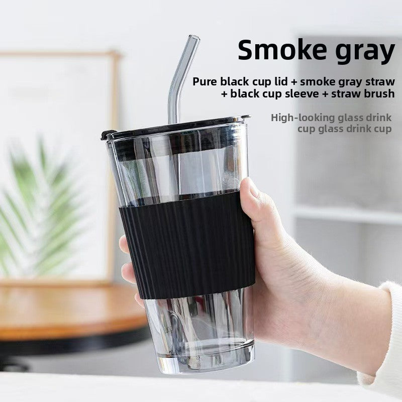 Glass straw cup with lid