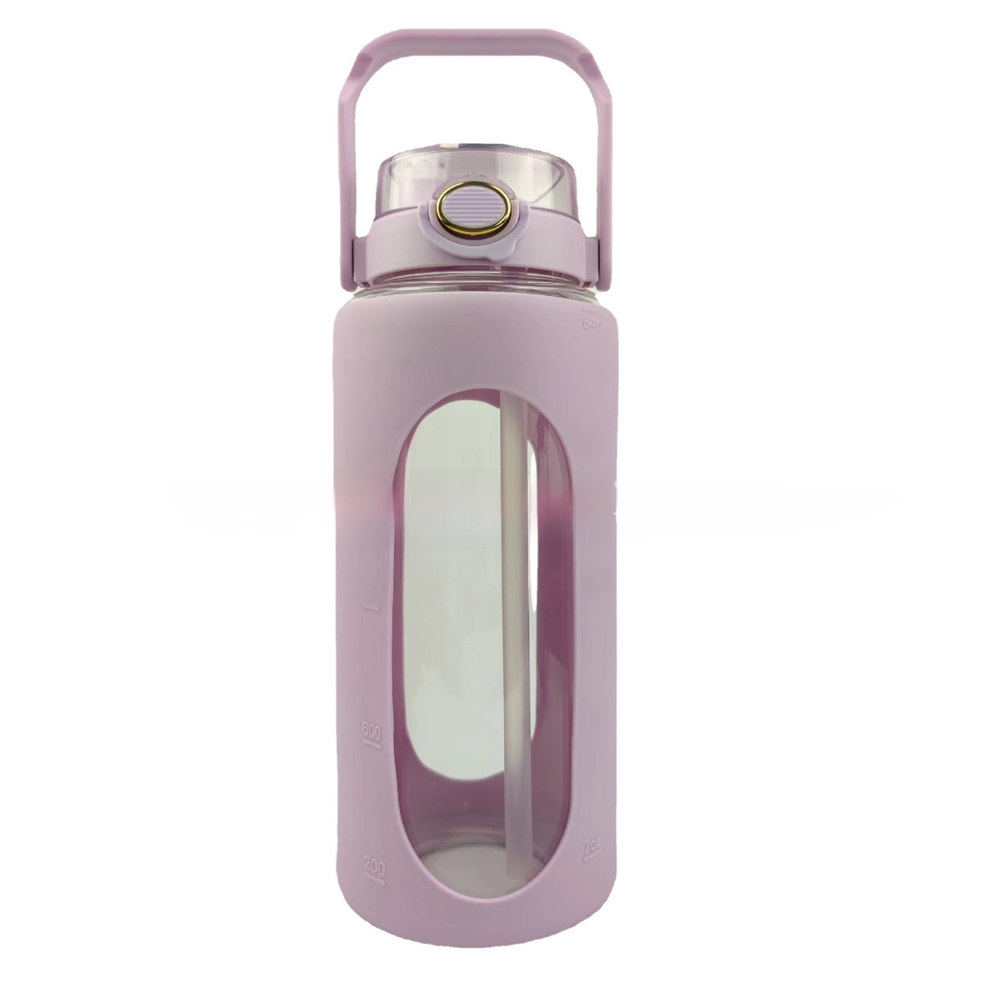 Glass Water Bottle with Silicone Sleeve and Dual Lid