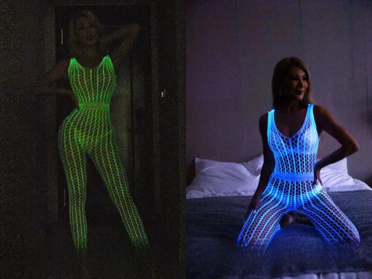 Glow-in-the-Dark Fishnet Bodysuit and Stockings