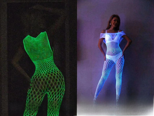 Glow-in-the-Dark Fishnet Bodysuit and Stockings