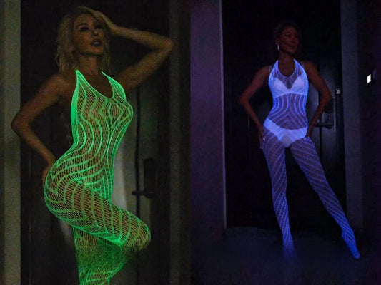 Glow-in-the-Dark Fishnet Bodysuit and Stockings