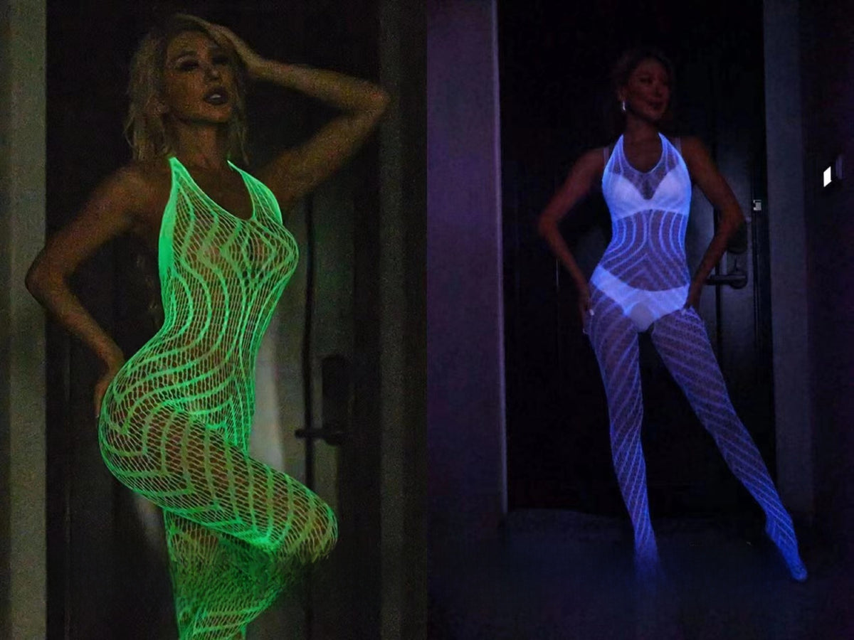 Glow-in-the-Dark Fishnet Bodysuit and Stockings