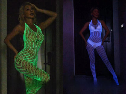 Glow-in-the-Dark Fishnet Bodysuit and Stockings
