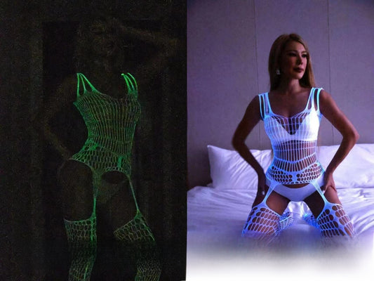 Glow-in-the-Dark Fishnet Bodysuit and Stockings