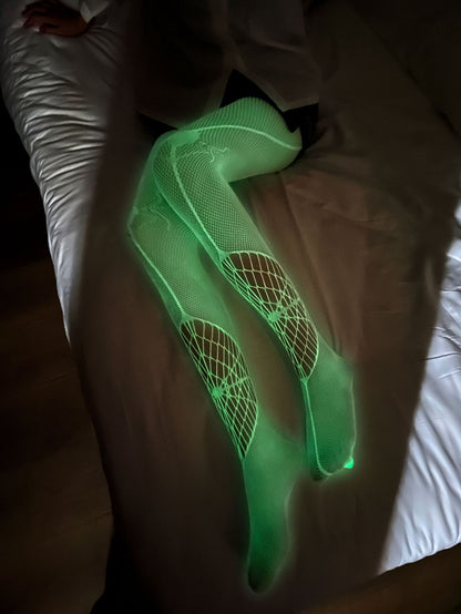 Glow-in-the-Dark Fishnet Bodysuit and Stockings