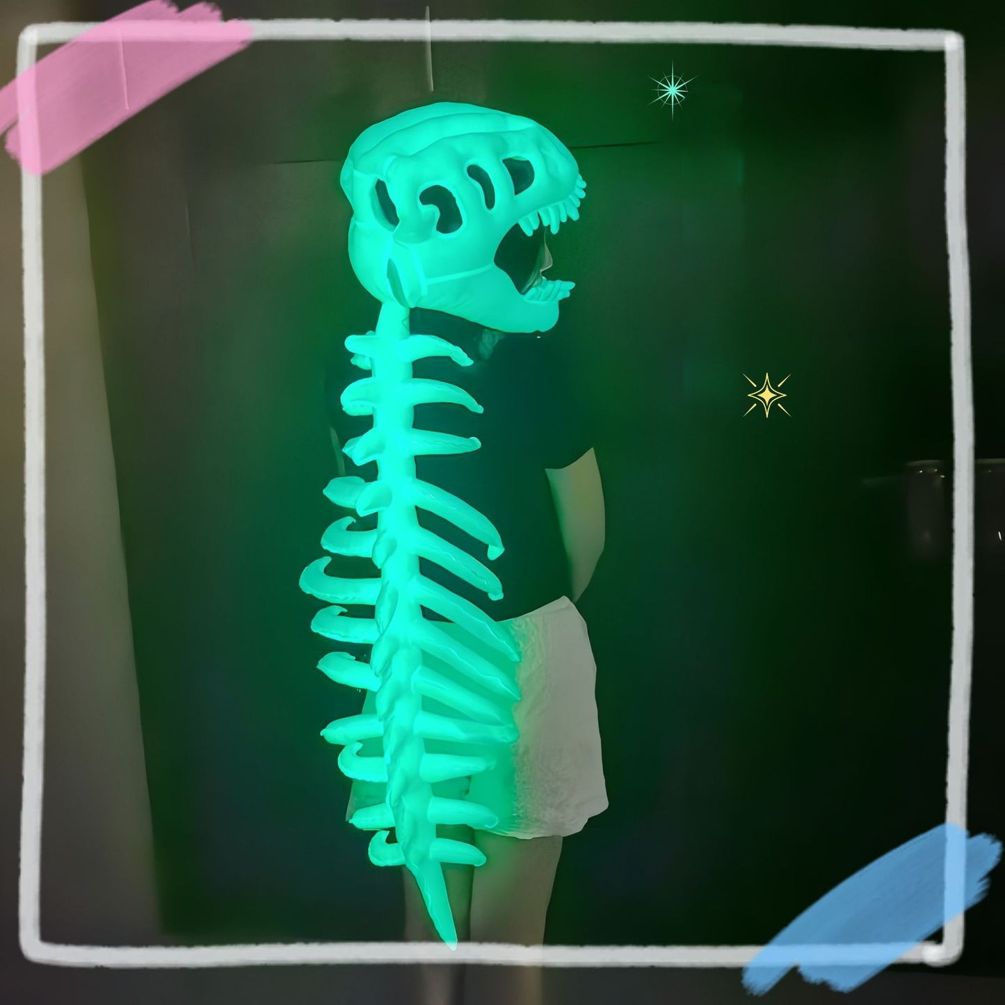 Glowing Dinosaur Skeleton Mask and Hat Set