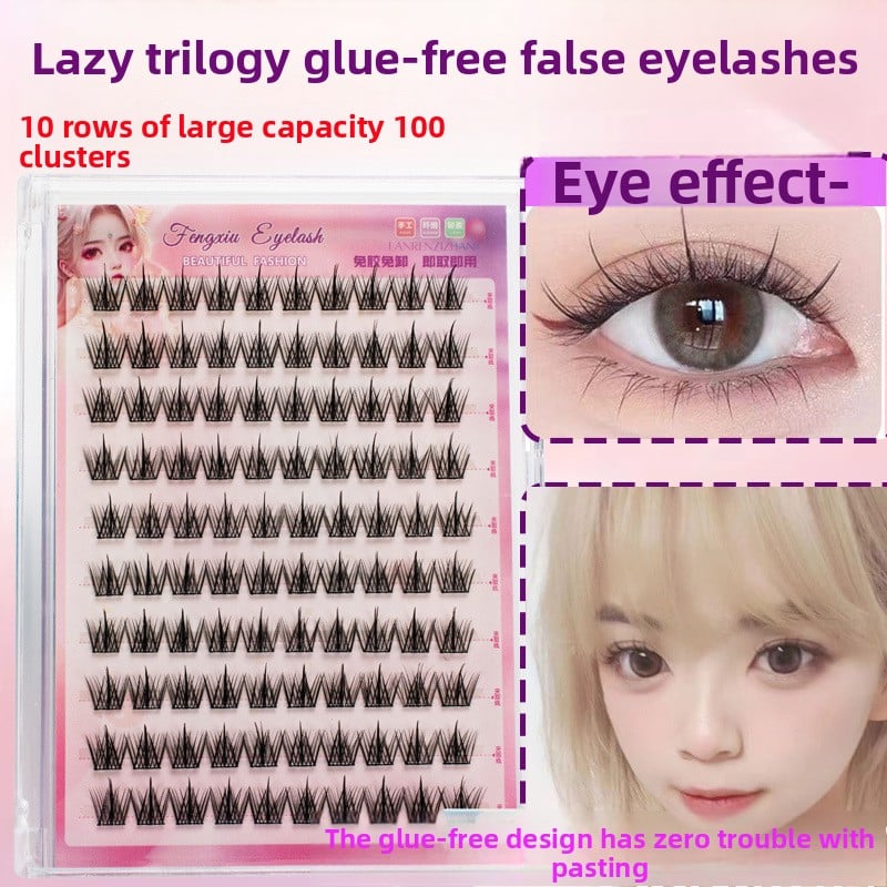 Glue-Free Self-Adhesive False Eyelashes, 10 Rows, Cross/Thick/Natural Styles