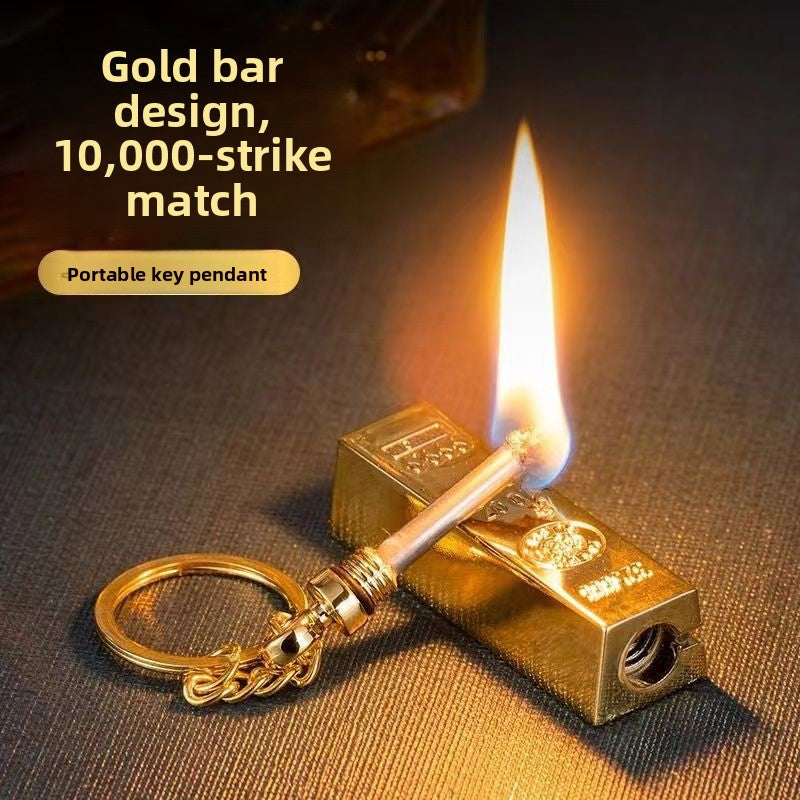 Gold bar matches keychain multi-function lighter
