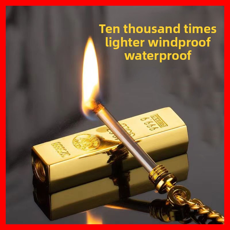Gold bar matches keychain multi-function lighter