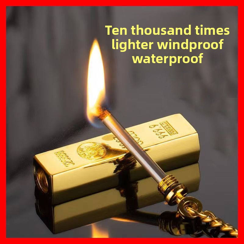 Gold bar matches keychain multi-function lighter
