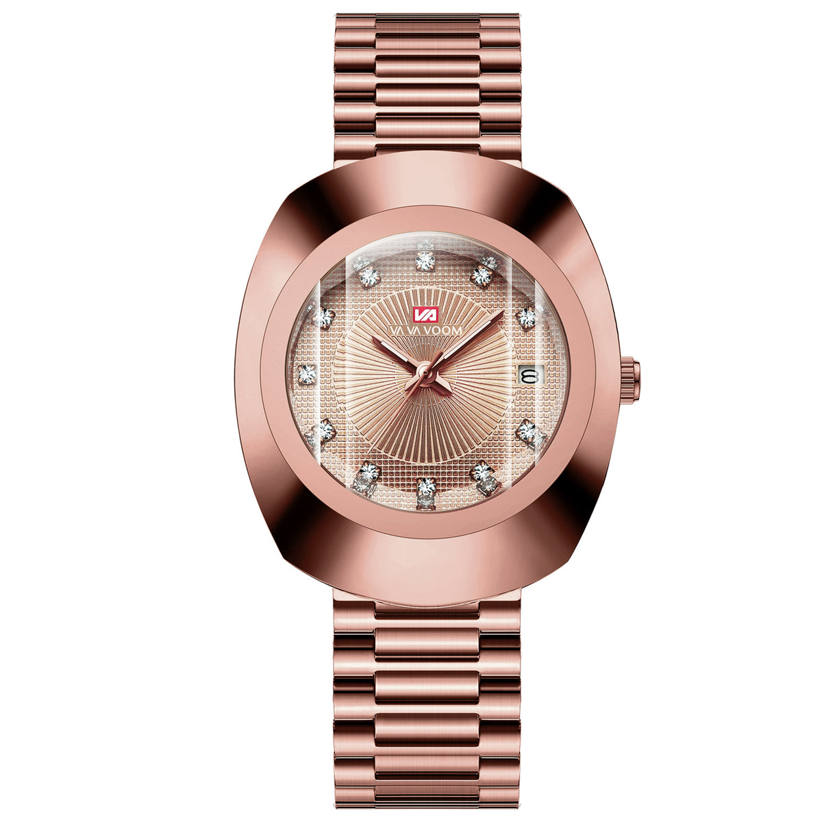 Gold Diamond Quartz Watch Stainless Steel Band