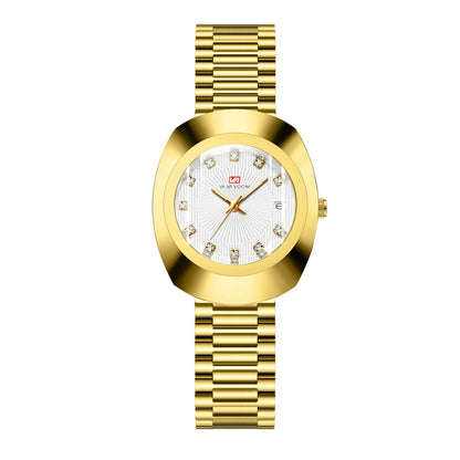Gold Diamond Quartz Watch Stainless Steel Band