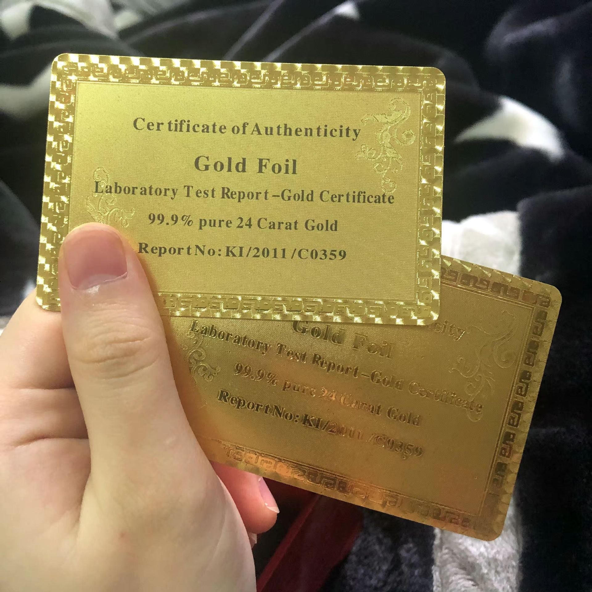 Gold foil Certificate English text card