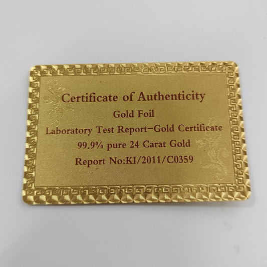 Gold foil Certificate English text card