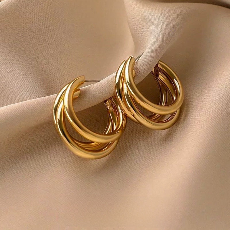 Gold Geometric Earrings with Pearl Accents