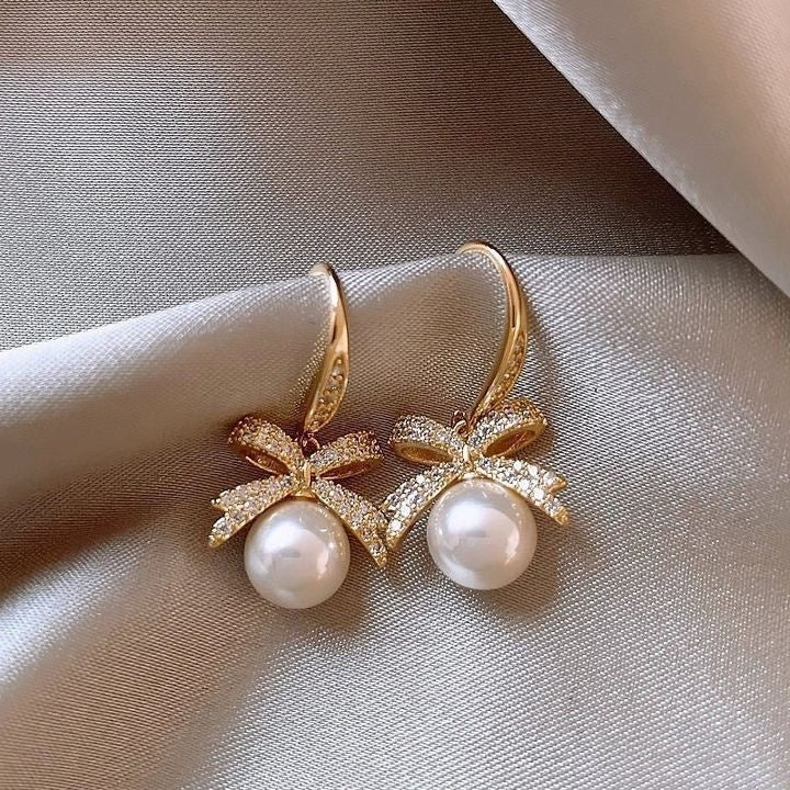 Gold Geometric Earrings with Pearl Accents