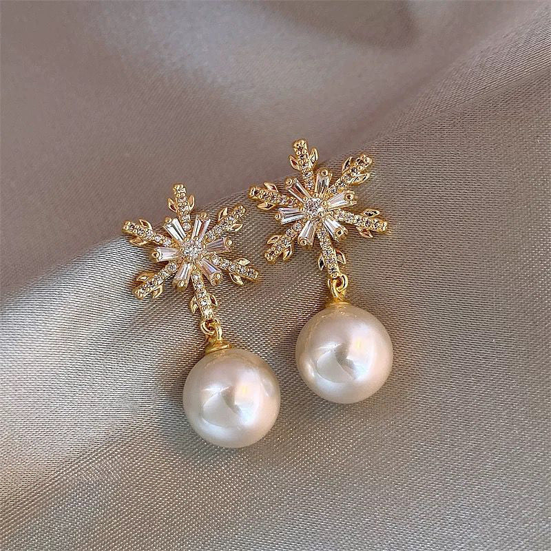 Gold Geometric Earrings with Pearl Accents