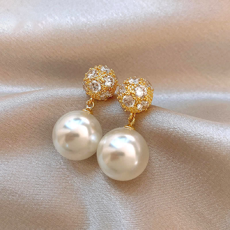 Gold Geometric Earrings with Pearl Accents