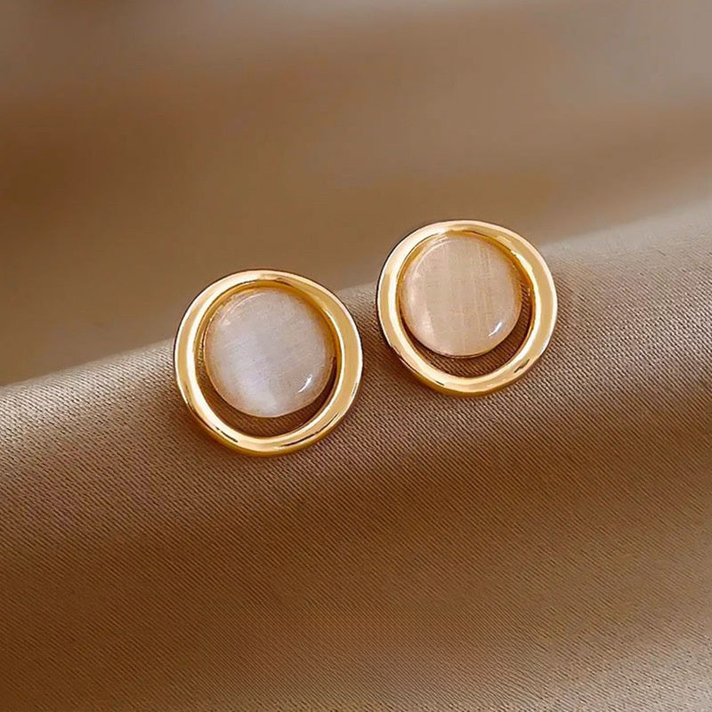 Gold Geometric Earrings with Pearl Accents