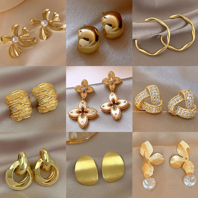 Gold Geometric Earrings with Pearl Accents