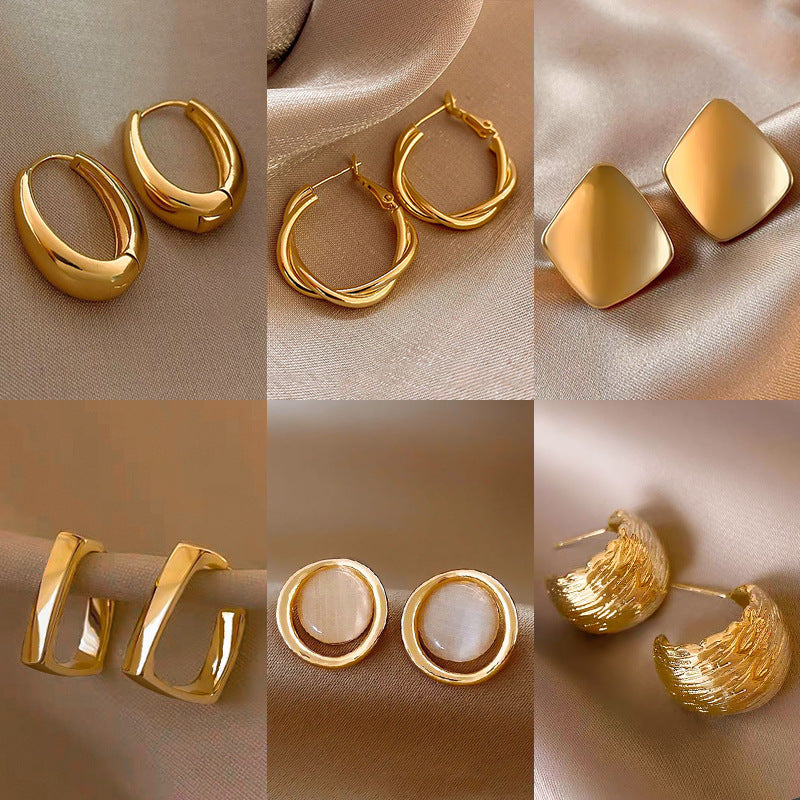 Gold Geometric Earrings with Pearl Accents