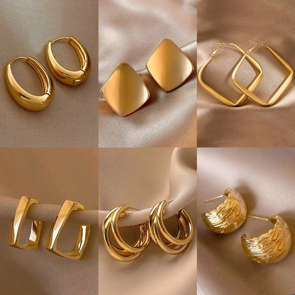 Gold Geometric Earrings with Pearl Accents