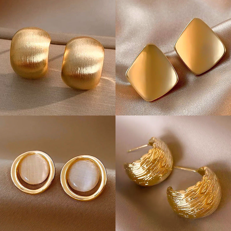 Gold Geometric Earrings with Pearl Accents