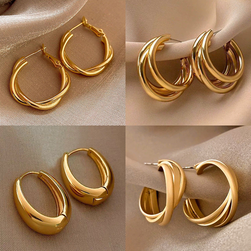 Gold Geometric Earrings with Pearl Accents