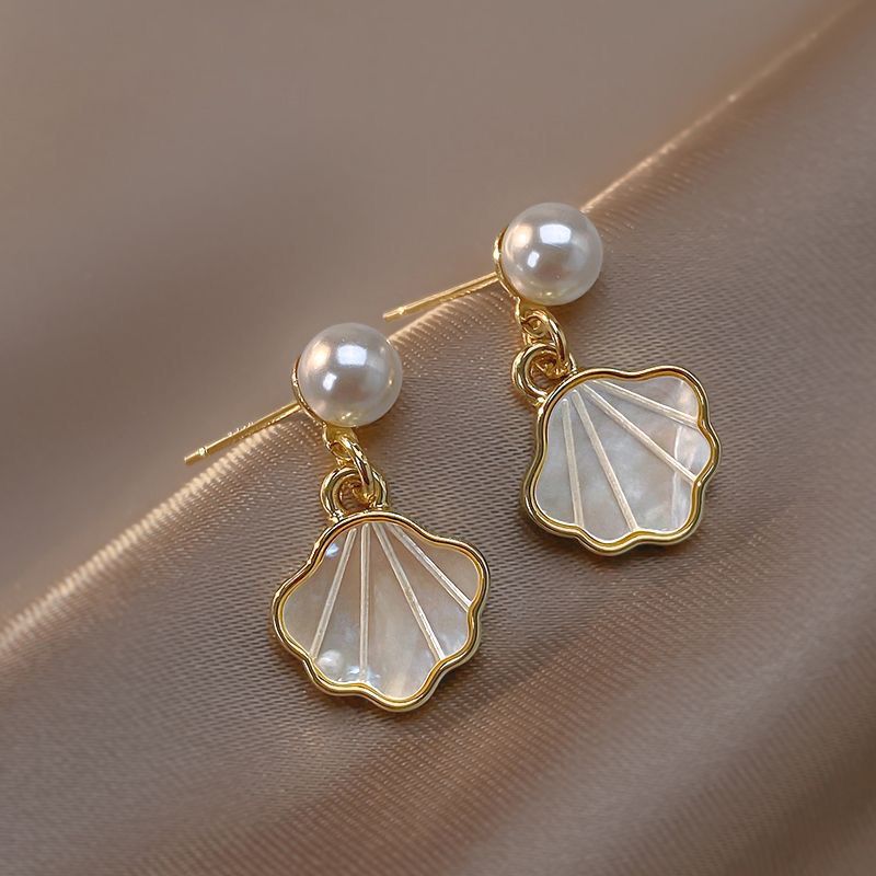 Gold Geometric Earrings with Pearl Accents