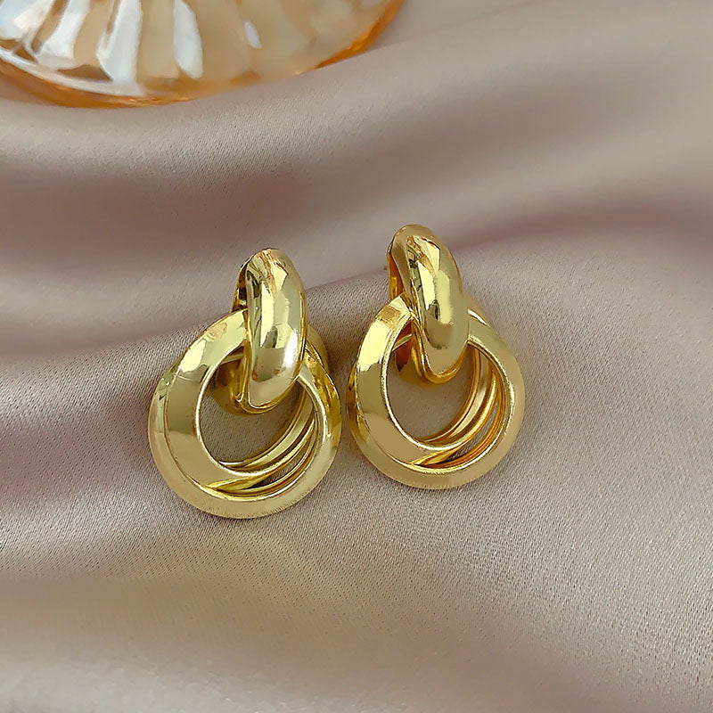 Gold Geometric Earrings with Pearl Accents